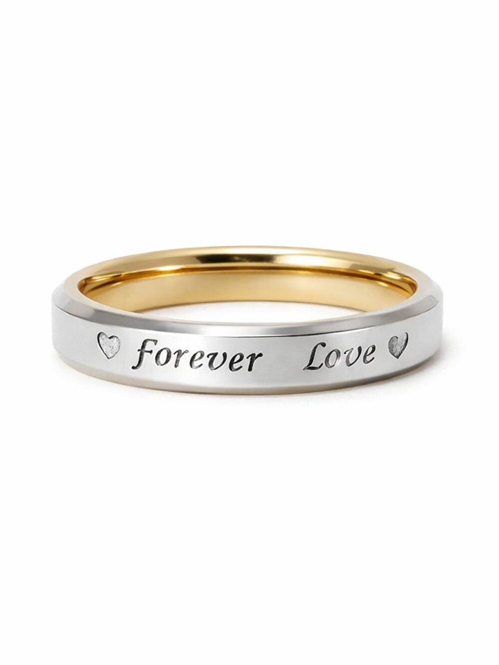Size 11 Two-Tone Stainless Steel Forever Love Wedding Band 4mm Width